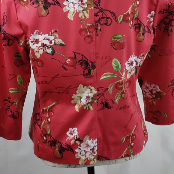 Nancy Bolen City Girl | Red Cherry Print Beaded Blazer Jacket | Size 8 - Picture 7 of 10